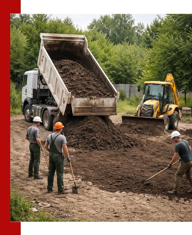 Доставка и укладка грунта для выравнивания участка в Северске