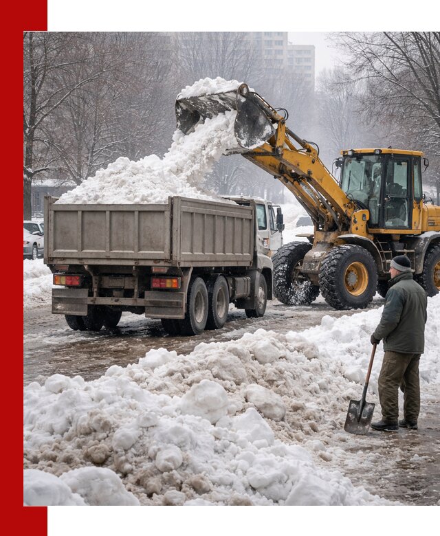 Вывоз снега грузовой техникой в Северске оперативно и чисто